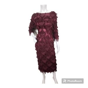 Anthropologie Isabel Garcia Bordeaux Fringe Fitted Midi Dress Size XS